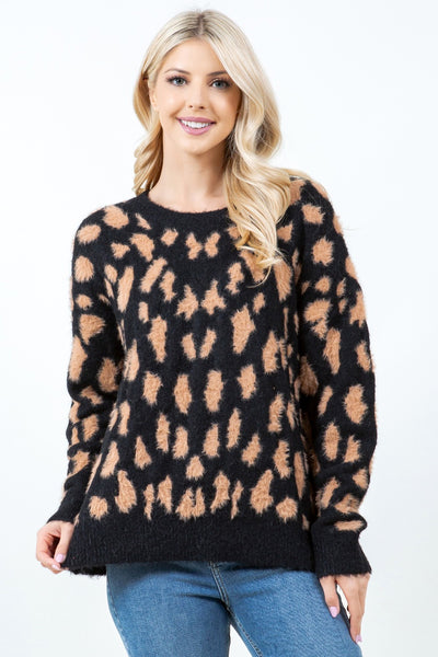 Fuzzy Animal Print Pullover