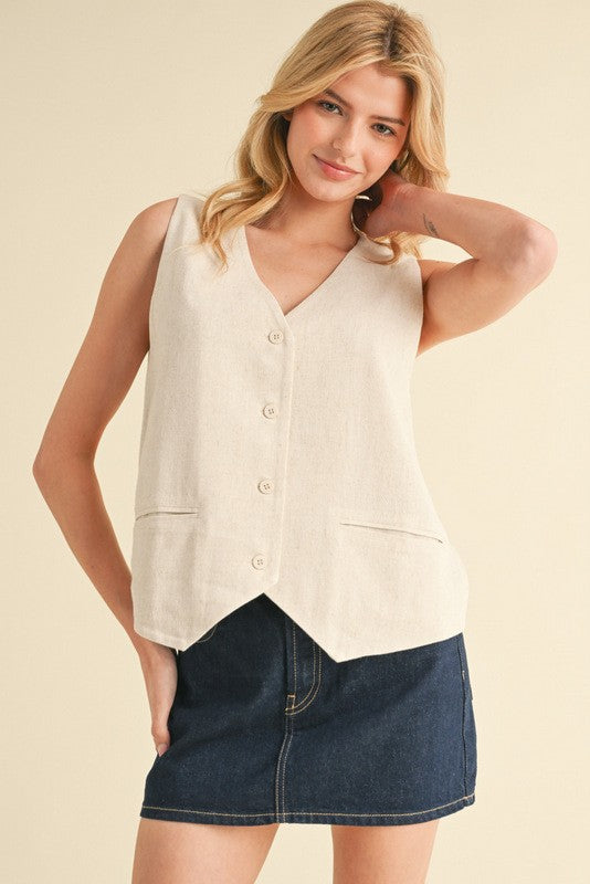Cream Linen Button Up Vest