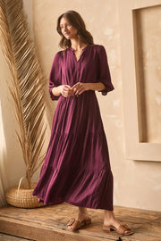 Plum Long Sleeve Ruffle Tiered Dress