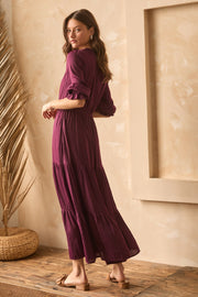 Plum Long Sleeve Ruffle Tiered Dress