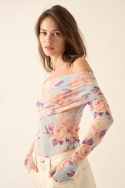 Peach and Blue Off The Shoulder Bodysuit