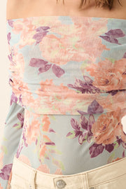 Peach and Blue Off The Shoulder Bodysuit