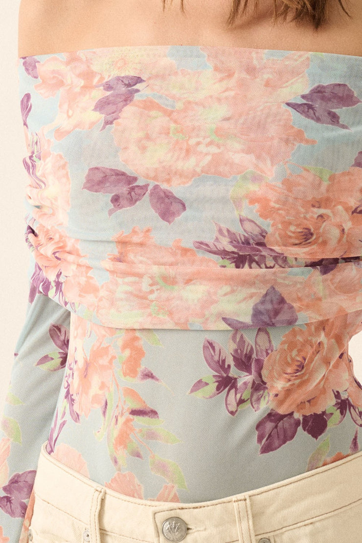 Peach and Blue Off The Shoulder Bodysuit