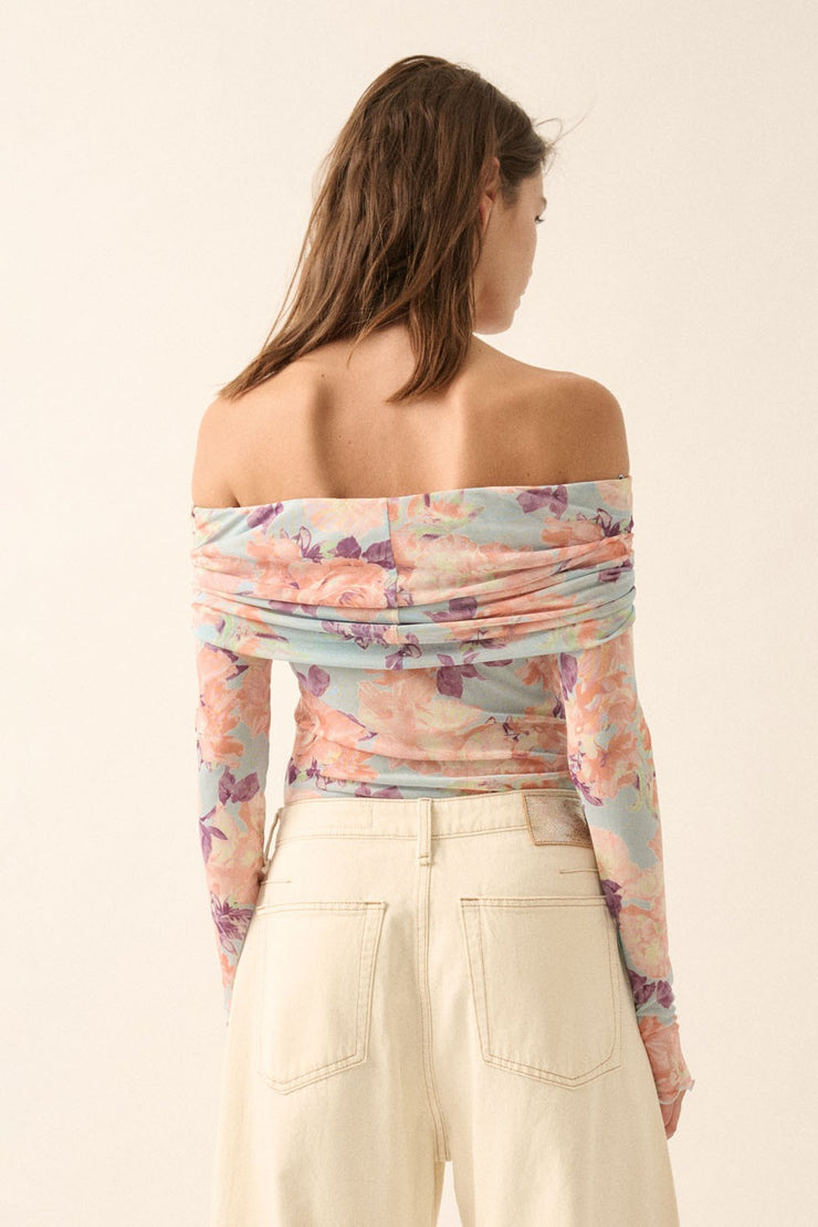 Peach and Blue Off The Shoulder Bodysuit