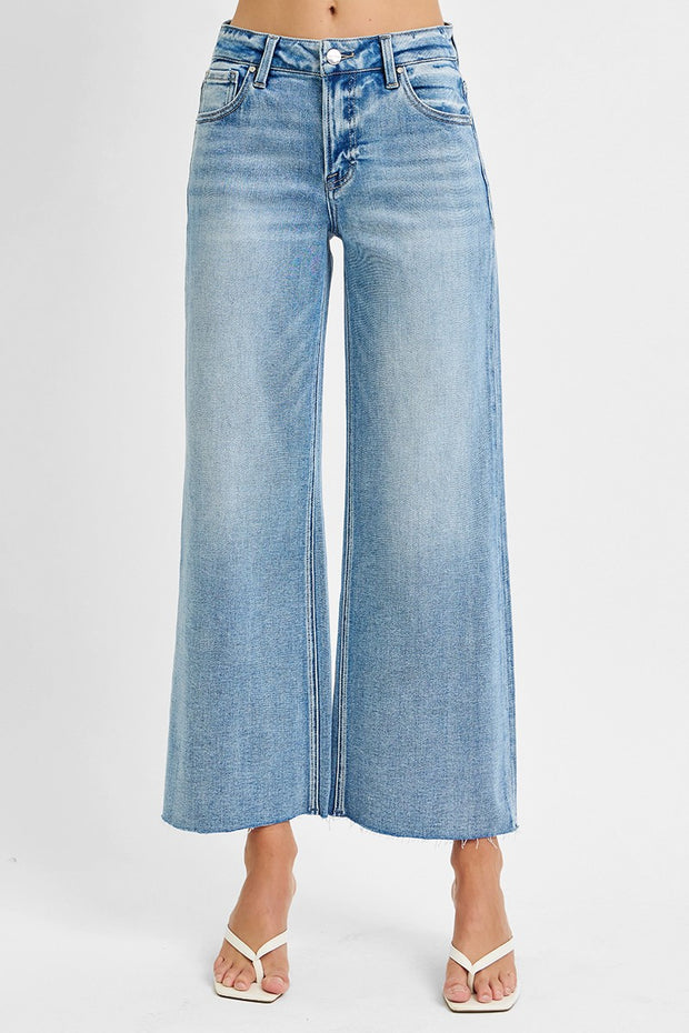 Light Wash Mid Rise Wide Leg Jeans