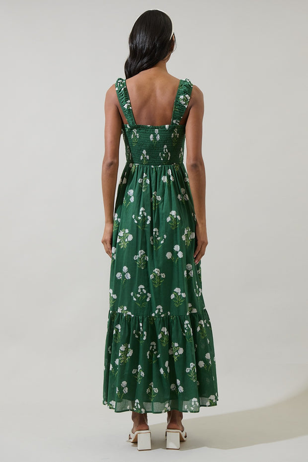 Green Floral Smocked Dress- large