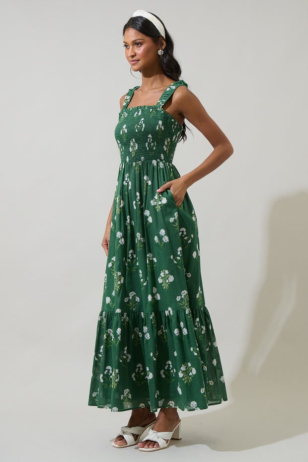 Green Floral Smocked Dress- large
