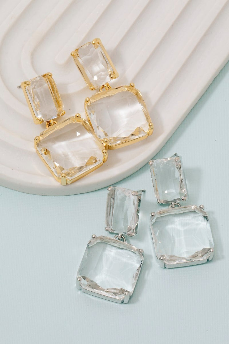 Silver Faceted Gem Dangle Earrings