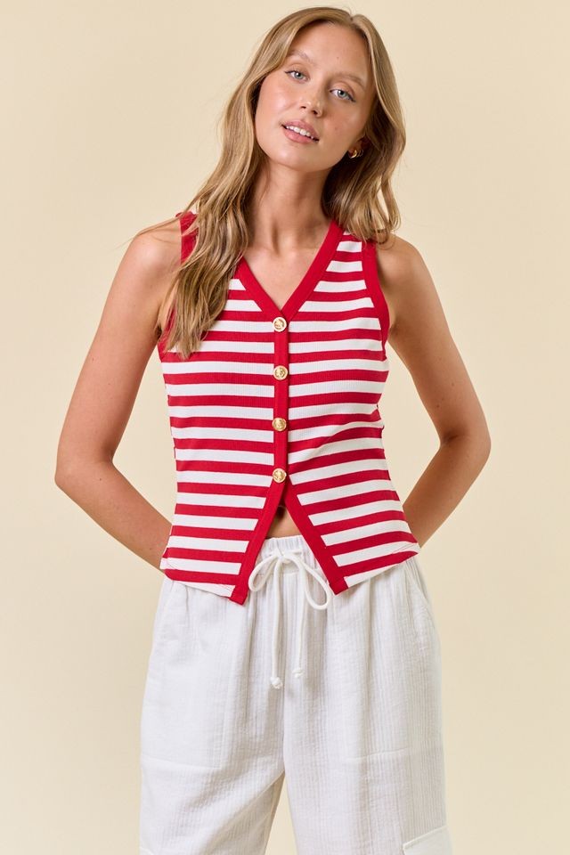 Red Striped Knit Vest-large