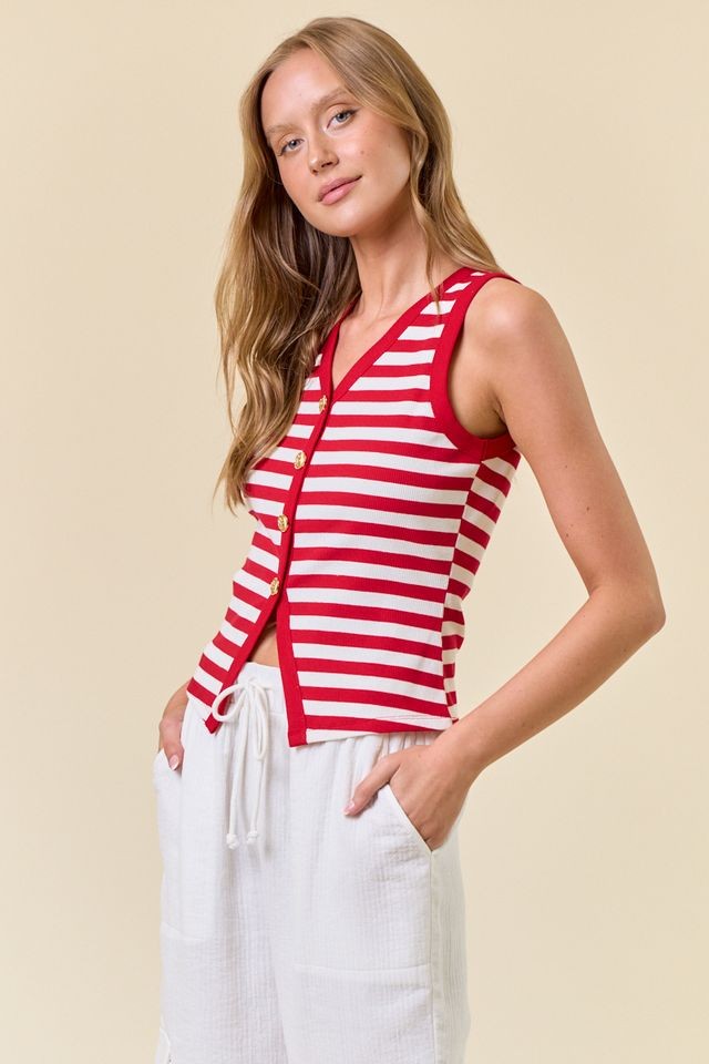 Red Striped Knit Vest-large