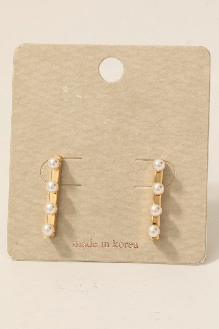 Pearl Beaded Bar Drop Earrings