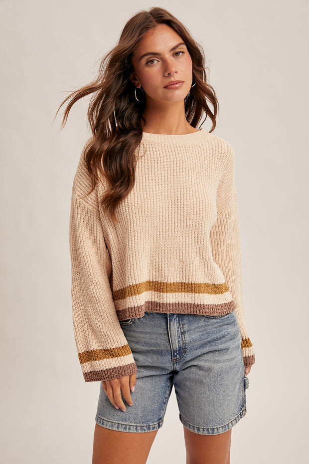 Beige Chenille Crop Sweater