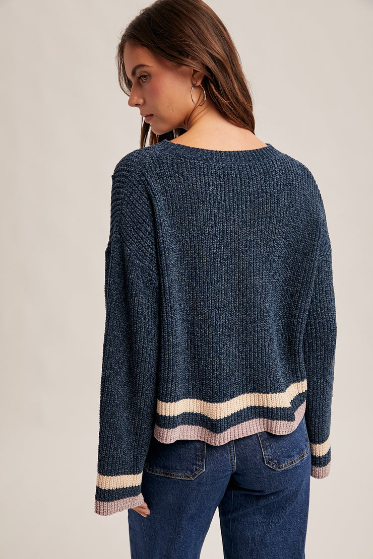 Navy Chenille Crop Sweater