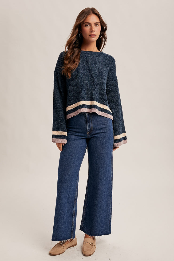 Navy Chenille Crop Sweater