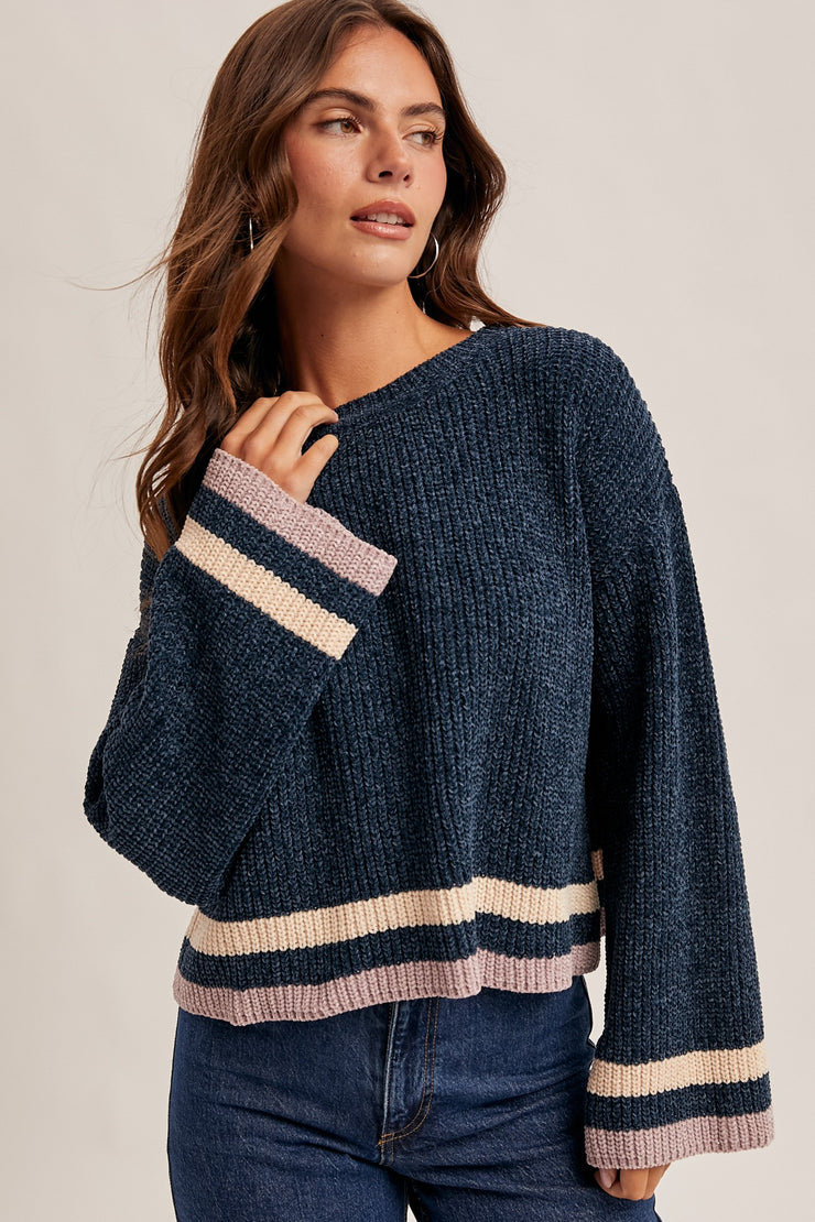 Navy Chenille Crop Sweater