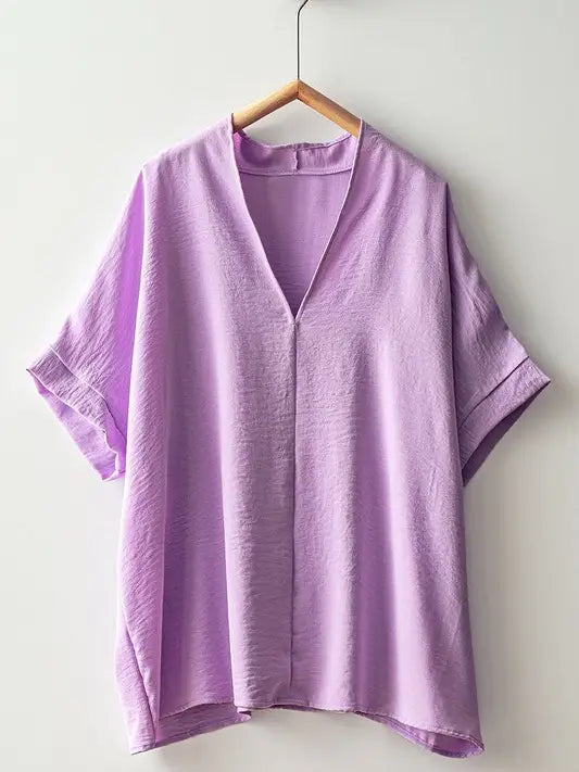 Lavender Flowy V-Neck Blouse - Medium