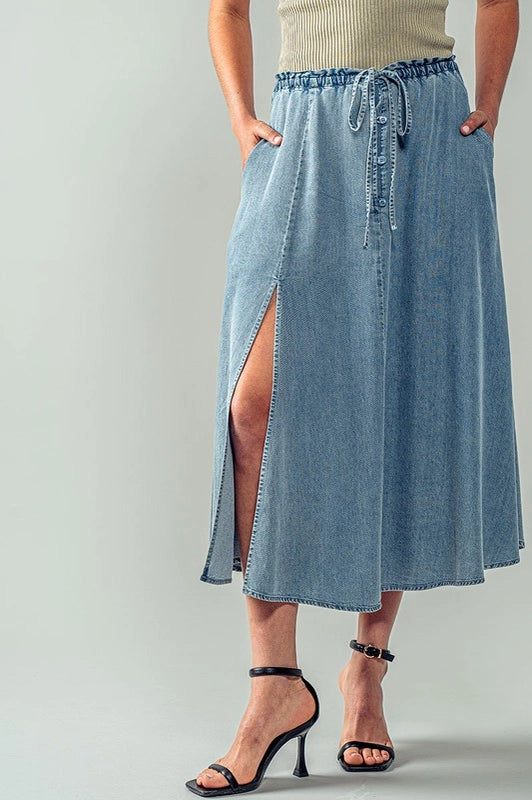 Side Slit Denim Skirt