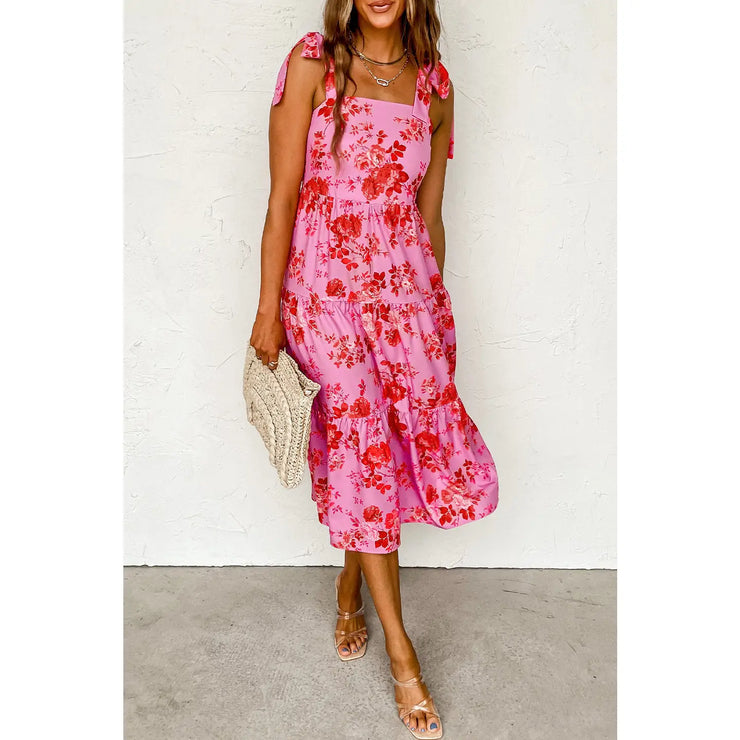 Pink and Red Floral Dress