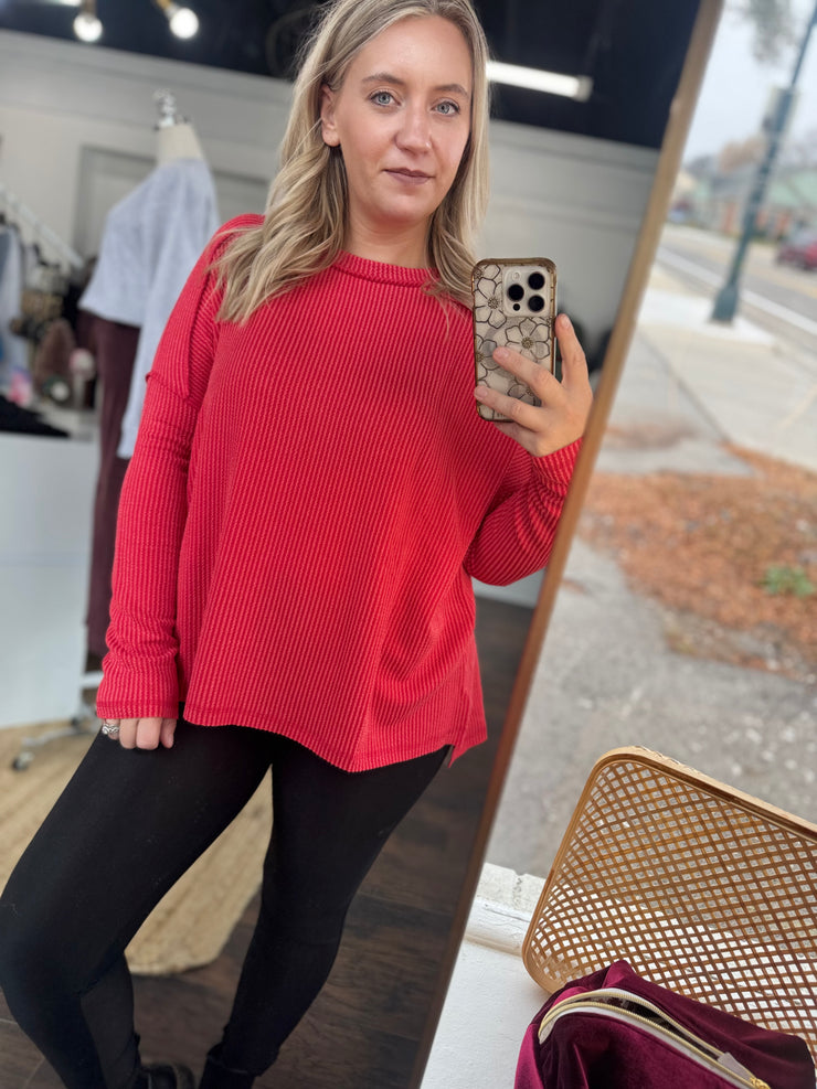 Ruby Ribbed Boat Neck Top