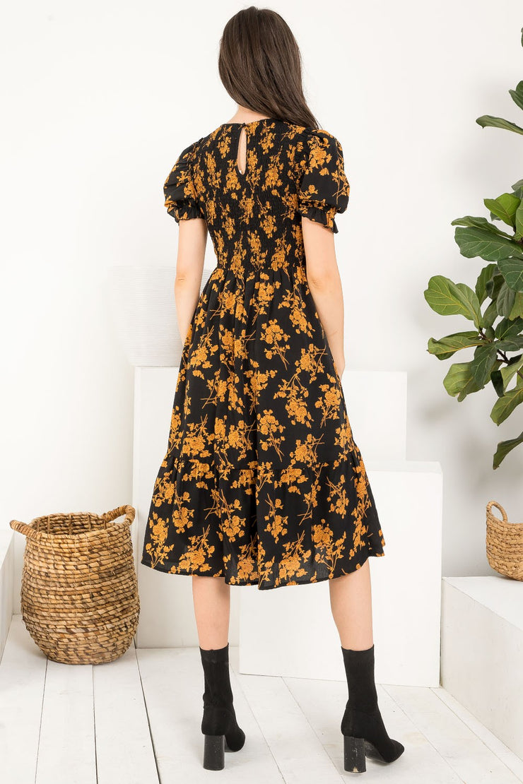 Smocked Flower Print Dress