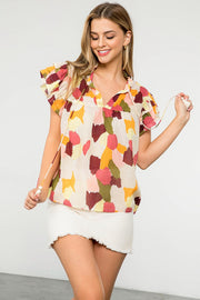 Warm Toned Water Color Print Top