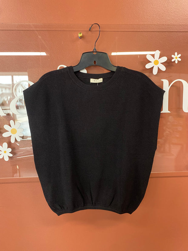 Black Knit Short Sleeve Sweater
