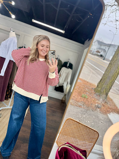Red Striped Long Sleeve Top