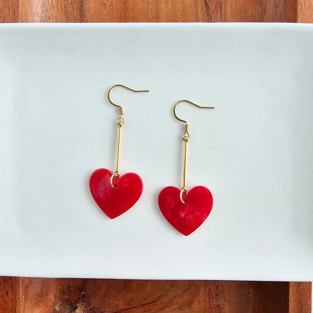 Red  Dangly Heart Earrings