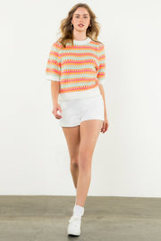 Peachy Striped Short Sleeve Sweater