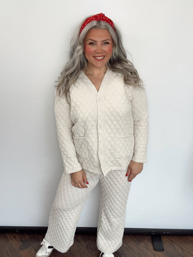 Beige Quilted Jacket and Pants Set-XL