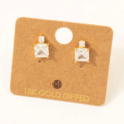 Gold Square Rhinestone Studs