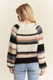 Neutral Fuzzy Striped Sweater - Small