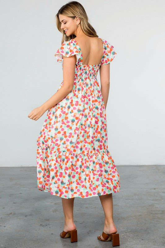 Polka Dot Smocked Maxi Dress