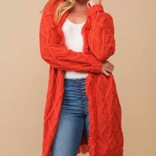 Burnt Orange fringe cardigan- Medium/Large