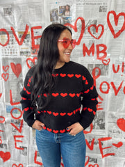 Black Heart Ribbed Knit Sweater