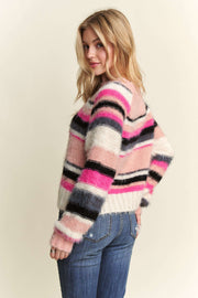 Peach Fuzzy Striped Sweater