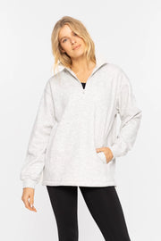 Grey Half Zip Drawstring Pullover