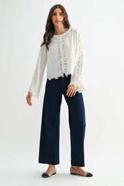 Embroidered Lace Button Blouse