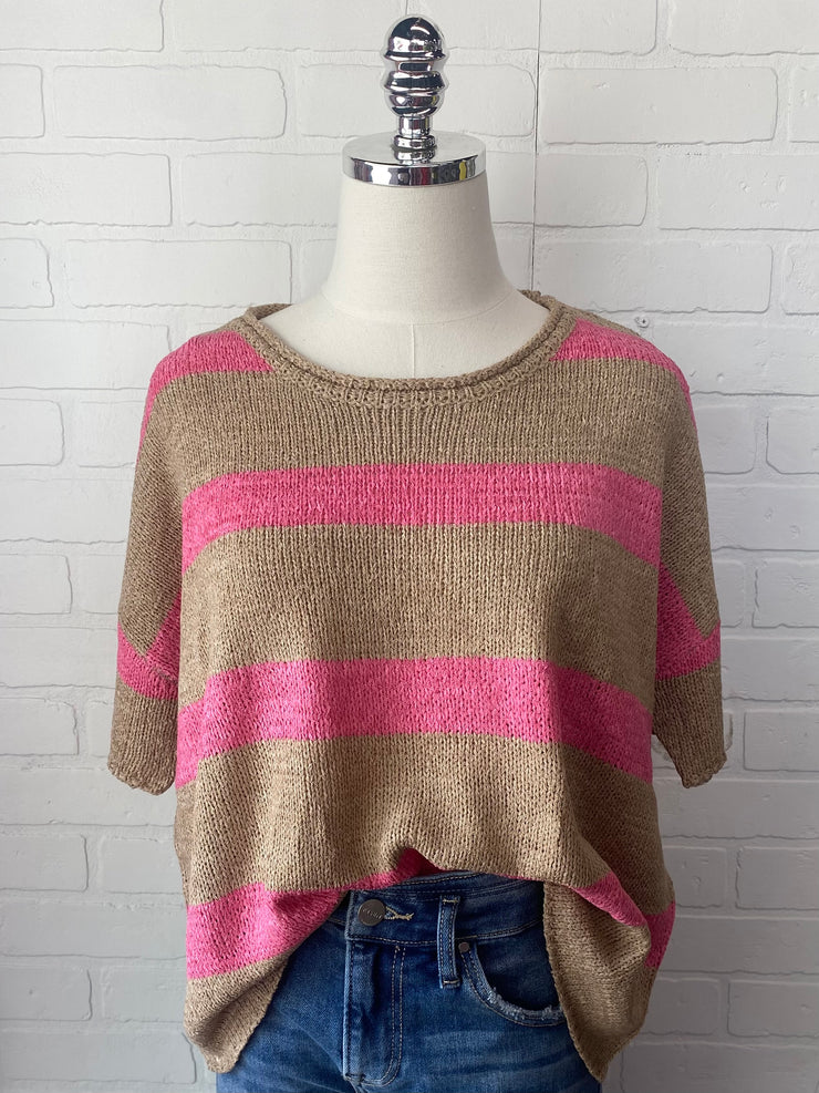 Mocha Striped Short Sleeve Sweater