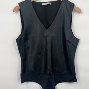 Black faux leather bodysuit- medium