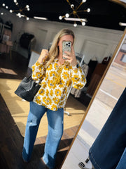 Foral Long Sleeve Button Blouse - Small