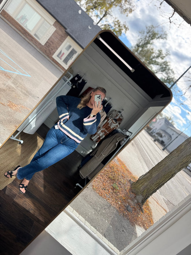 Navy Chenille Crop Sweater