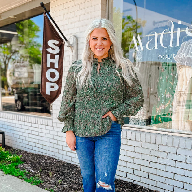 Textured Long Sleeve Top - Green