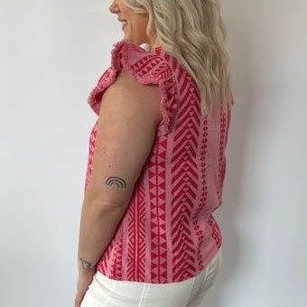 Pink Square Neck Patterned Top