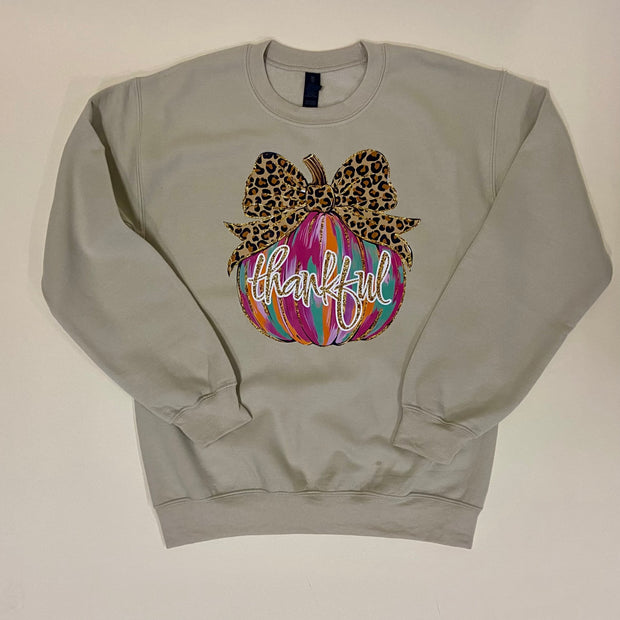 Thankful Leopard Bow Pumpkin Sweatshirt