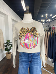 Thankful Leopard Bow Pumpkin Sweatshirt