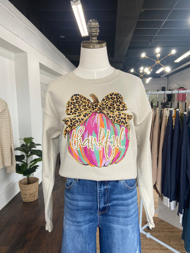 Thankful Leopard Bow Pumpkin Sweatshirt