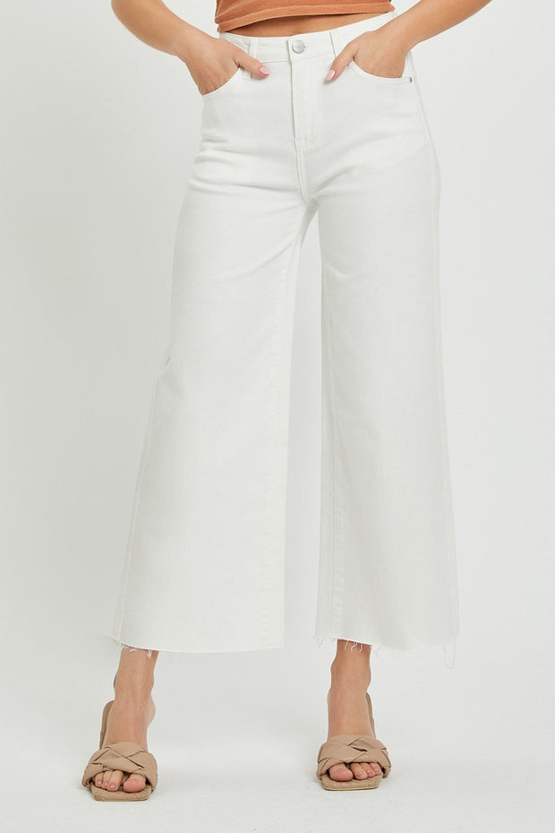 White High Rise Crop Wide Pants