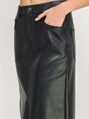 Black Faux Leather Midi Skirt