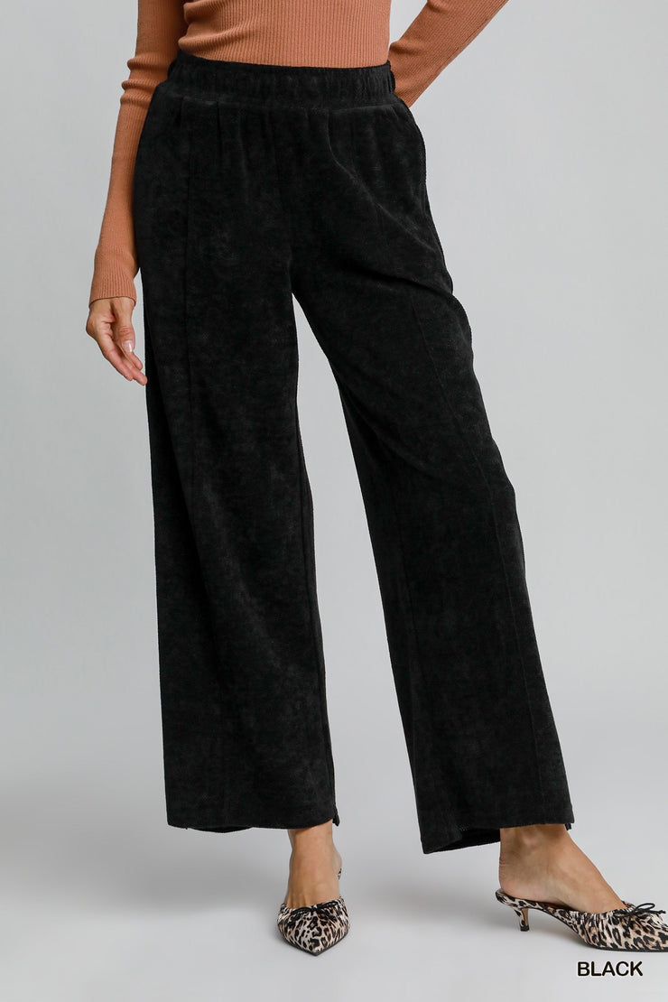 Black Chenille Wide Leg Pants